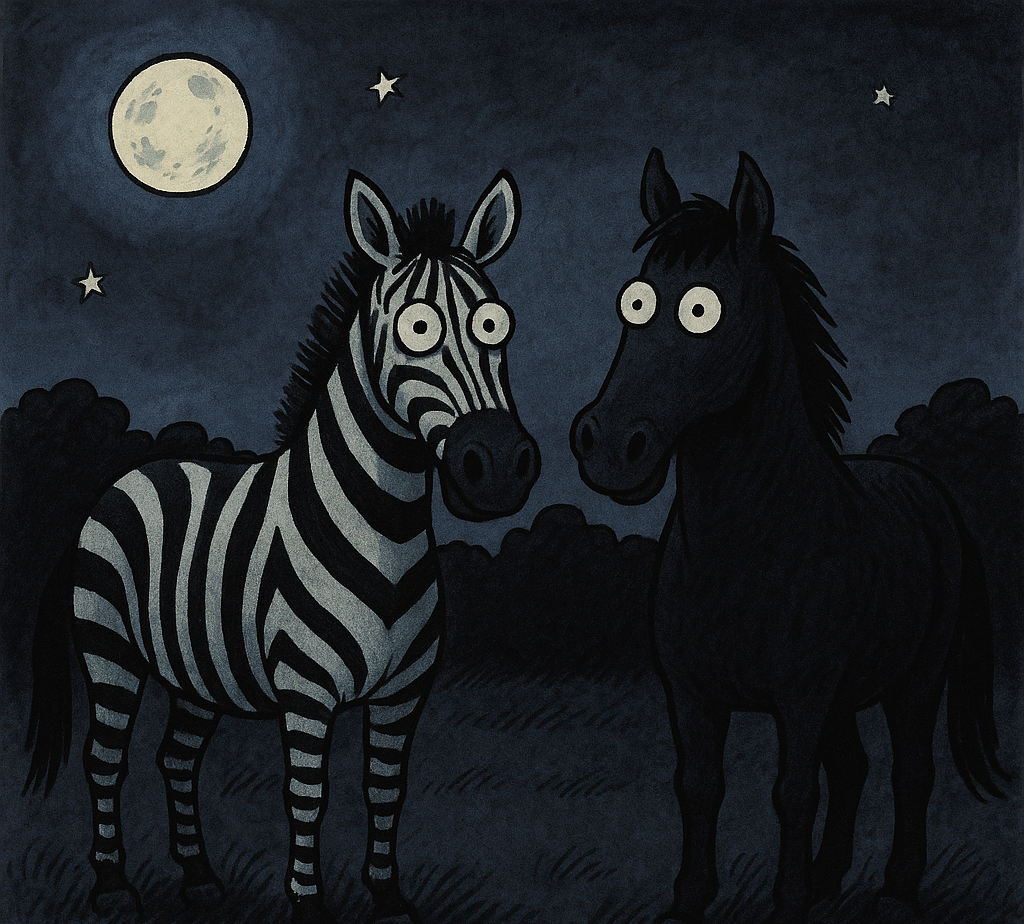 Zebras lit up at night